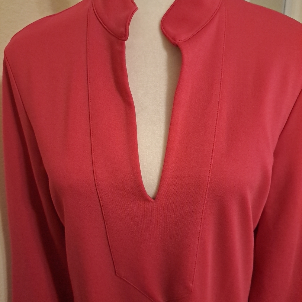 Jude Connally Kate Ponte V-Neck Stand Collar Bracelet Sleeve Pink Dress L EUC - Picture 3 of 10